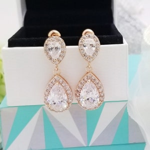 Double Teardrop Cubic Zirconia Earrings, Bridesmaid earrings gift