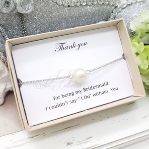 SILVER 10mm Single Pearl wedding bracelet, Pearl bridesmaids bracelet Gift, Flower girl bracelet