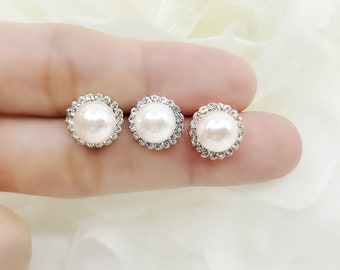 8mm Pearl with around stone Earrings, Bridesmaid Earrings Gift
