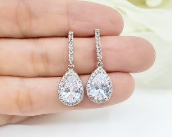 AAA Cubic Zirconia Teardrop Wedding, CZ bridesmaid earrings gifts, Pick Message