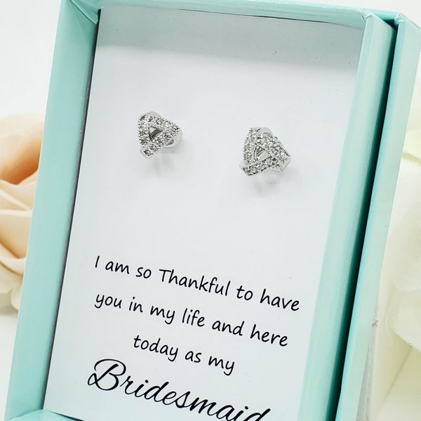 Tie the Knot Earrings with Cubic Zirconia Bridesmaid Earring,wedding Jewelry gift,for Mom flower girl