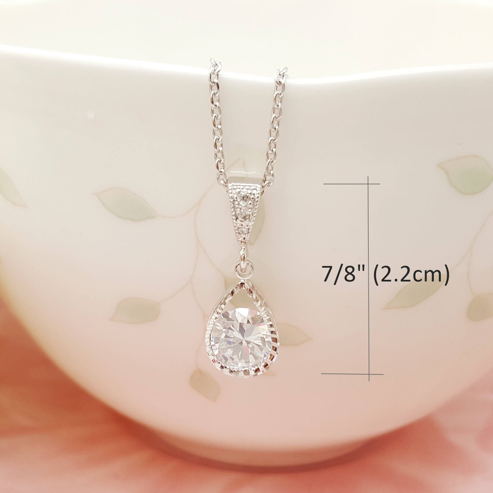 Teardrop Design With Round Shape Crystal Necklacebridesmaid - Etsy