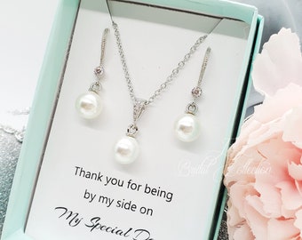 Elegant Single 8mm Pearl Earrings Necklace Set, Handmade Wedding Bridal Bridesmaid Jewelry Set Gift, gift for Her
