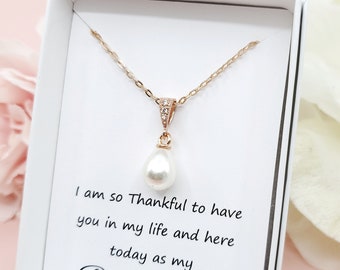 Teardrop style Pearl dangle Necklace, Elegant Bridesmaid Necklace Gift