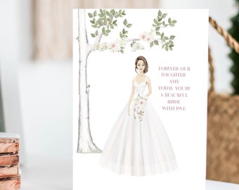 Personalized Daughter Wedding Day Card, Custom Dress, Glitter Print