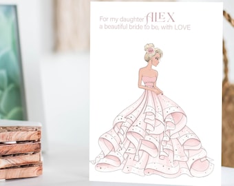 Personalized Daughter Bridal Shower Card, Custom Dress & Hair, Keepsake Print Available