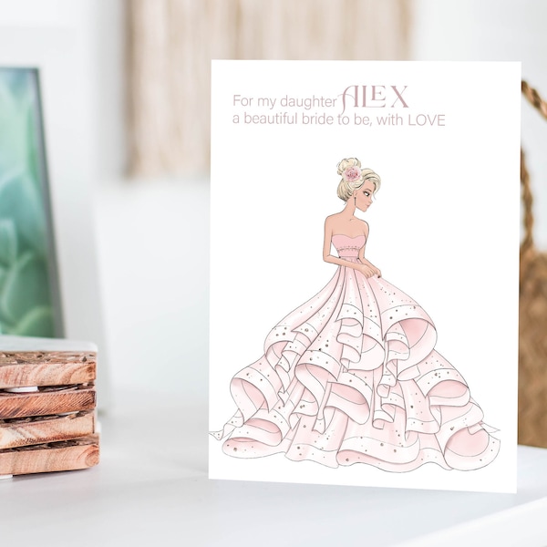 Personalised Bridal Shower Cards For Daughter, Bride To Be Card For My Daughter, Choose Her Dress And Hair Custom Pretty Bridal Shower Card