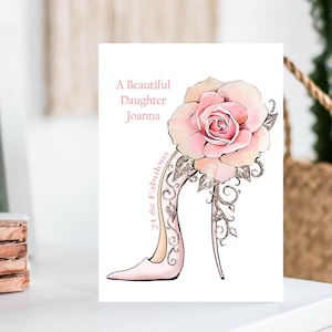 21e verjaardagskaart voor een dochter Pretty 3D Flower Filled Shoe Verjaardagskaart Darling Daughter 21e Keepsake Cadeau voor kleindochter zus