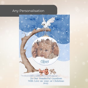 Téléchargement de photos de carte de Noël pour bébé 1er, carte-cadeau de boule de Noël pour bébé 1er Noël, carte de bébé de Noël pour les grands-parents 2023