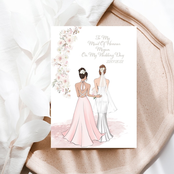 Personalised Maid Of Honour Thank You Card, Colour Your Bridesmaid Dress With Me, Custom Bridal Maid Of Honour Card, Bride To Be Wedding Day