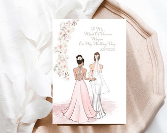 Personalised Maid Of Honour Thank You Card, Colour Your Bridesmaid Dress With Me, Custom Bridal Maid Of Honour Card, Bride To Be Wedding Day