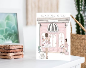 Personalized Daughter Birthday Card, Cake Shop, Glitter Finish
