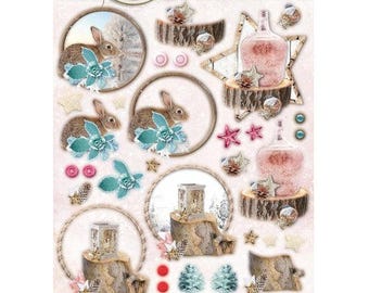 Studio Light Sweet Winter Season Rabbits and Frosted Bottle 3D fustellato EASYSWS495, etichette da 200 gsm per Card Toppers Card Making