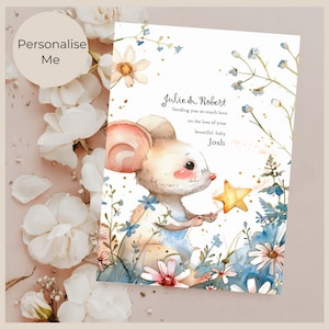 Sympathiekaart voor verlies van baby gepersonaliseerd, schattige muis en ster rouw baby troostcadeau, miskraam engel babykaart, baby born slapen