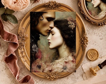 Romantic Wedding Card With Personalisation, Moody Art Loving Couple, Alternative Wedding Card