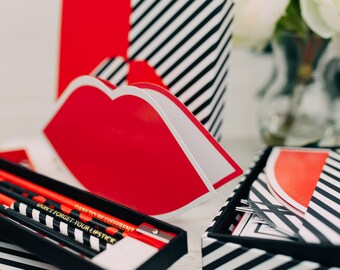 Love Notes Lulu Guinness boxed stationery set, Thank you notes shaped, Fashionista Stationery set, Chic Note cards set, British Designer
