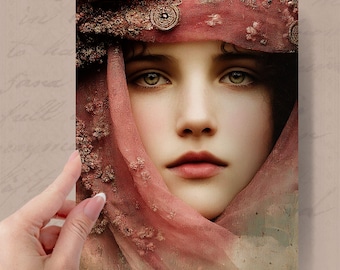 Collectable Art Card With Wax Seal, Romantic Female Portrait Card, Vintage Style Dark Fairystory Personalised Keepsake, The Journey