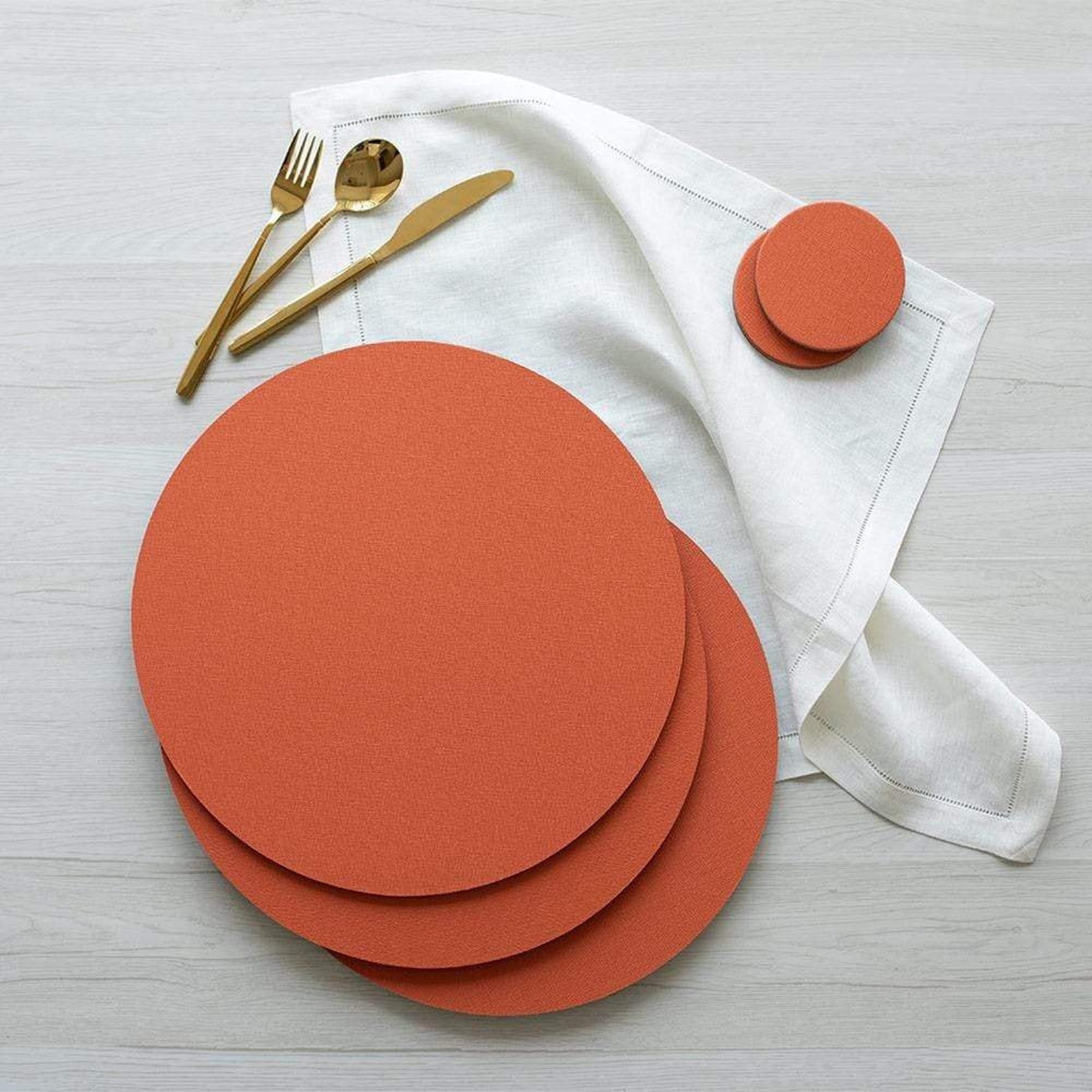 4 X Orange Round Placemats Set Outdoor Dining Decor Etsy