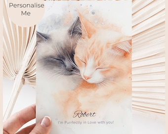 Customizable Cuddling Cats Love Card, Husband, Boyfriend, Pet Lovers Memento