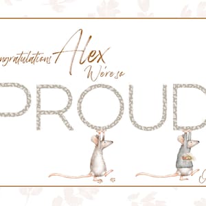 Nouvelle carte So fier de vous, carte de félicitations petites souris mignonnes, carte de nouveau conducteur, carte de réussite à l'examen, carte de nouvelle aventure pour lui