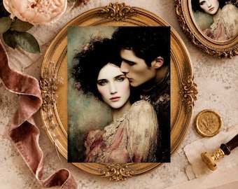 Love Anniversary Card Couple, Dark Fairytale Romance Card, Classic Oil Painting Style Romantic Greeting Card, Paper Keepsake
