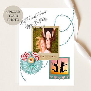 Cartão de aniversário com foto você e eu para ela, envie seu cartão com fotos para minha amiga, qualquer cartão de aniversário de felicitações, presente de lembrança para melhor amiga,
