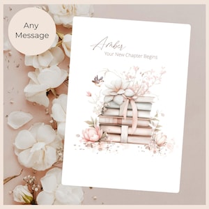 Carte livre livre Nouveau chapitre de la vie, cartes de voeux personnalisées faites à la main, jolies fleurs à emporter, carte de départ d'un collègue de travail