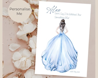 Personalized Something Blue Bridal Card: Watercolor Wedding Dress