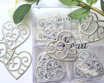 Silver Filigree Heart Confetti: Wedding Table Decorations (24 Pieces)