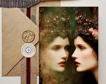 Gothic Wicked Queen Birthday Card With Wax Seal, Gothic Prints Mirror Mirror, Bookish Fantasy Greeting,
