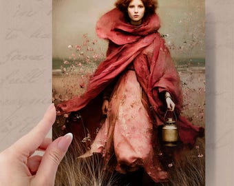 Girl On The Moors Art Card With Wax Seal, Romantic Notelet Card, Vintage Style Dark Fairystory Personalised Keepsake, The Journey