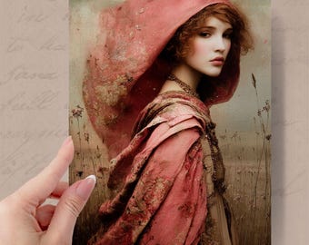 Romantic Portrait Art Card With Wax Seal, Romantic Female Portrait Card, Gothic Style Dark Fairystory Collectable Keepsake, The Journey