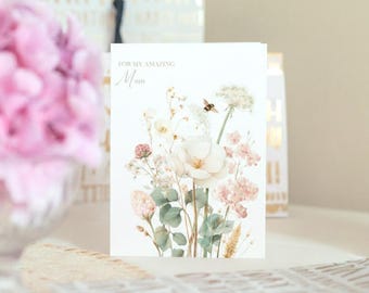 Botanical Mother’s Day Greeting Card, Floral Wild Flowers Personalised Keepsake