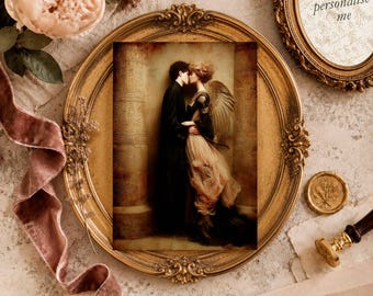 Gothic Love Card for Him, Vintage Oil Painting Style Anniversary Card, Dark Romantic Art Keepsake