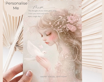 Angel Birthday Mum Remembrance Card, Delicate Memorial Keepsake