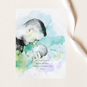 Erster Vatertag Baby Daddy 2025 Karte, Aquarell Immer meine Held Fotokarte, Erste Vatertagskarte von einem Sohn, neue Daddy-Tochter-Karte