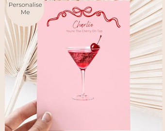 Personalized Cherry Martini Love Card, Paper Anniversary Gift