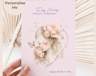 Handmade Mother’s Day Greeting Card, Beaded Watercolour Mum and Daughter Keepsake, Personalised