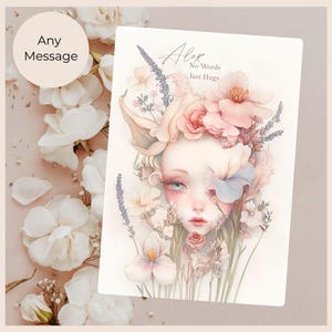 Carte Fleur sauvage, Pas de mots juste câlins, Carte pour les personnes récemment endeuillées de style aquarelle, Carte de sympathie personnalisée pour la perte, Jolie perte de condoléances pour une maman