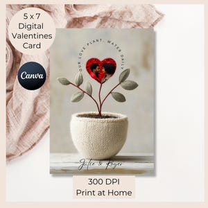 Canva Vorlage 5 x 7 Liebeskarte zum Jubiläum, Liebespflanze Foto-Upload-Karte für Mann Valentine, Sofortiger Download Liebeskarte für Ihn