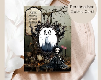 Spooky Gothic Birthday Card Daughter Morbid Birthday Card For Goth Girl Personalised Creepy Doll Halloween Birthday Carpe Noctem Latin Quote