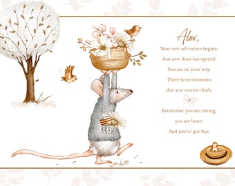 Personalised Adventure Mouse Card, Congratulations Card