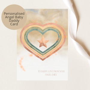 Carte de fête des pères personnalisée arc-en-ciel perte de bébé, carte de bébé ange papa, carte de fête des pères perte de bébé coeur étoile, carte de fausse couche de papa