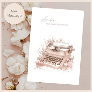 Farwell New Adventure Card, gepersonaliseerde wenskaarten handgemaakt, vintage schrijfmachine bloemen kaart, aandenken cadeau voor pensioen
