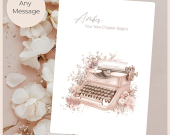 Personalised Farewell Card, Vintage Typewriter Florals, New Chapter Begins