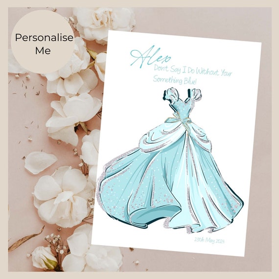 Something Blue Wedding Dress Card, Fairytale Bridal Gift, Personalized 5x7  - Etsy