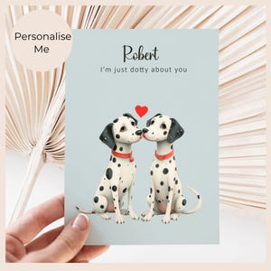 Tarjeta de amor de dálmata personalizada para esposo, novio amante de los perros, recuerdo para dueño de mascota, expresión personalizable, regalo de amor para papá y perro para pareja