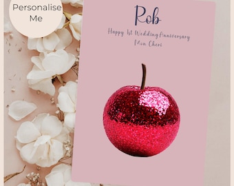 Personalised First Anniversary Card for Husband, Glittery Cherry Keepsake