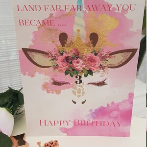 Gepersonaliseerde Giraffe Verjaardagskaart voor kinderen, sprookjesachtige mooie handgemaakte wenskaart voor meisjes of jongens elke leeftijd, Animal Birthday Card,