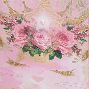 Carte personnalisée bébé chat, carte de voeux rose faite main pour nouveau-né, carte douce couronne bébé fille, carte de voeux nouveaux parents, carte nouvelle maman